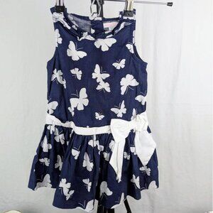Janie and Jack Girls Navy Blue Butterfly Dress w/ White Bow – Size 12-18 Months